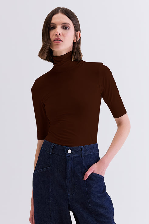 BLUSA FLUIDO MANGA CURTA CHOCOLATE